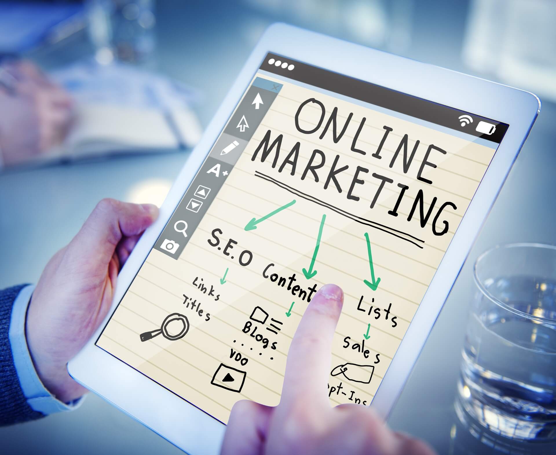 Tablet with online marketing schema